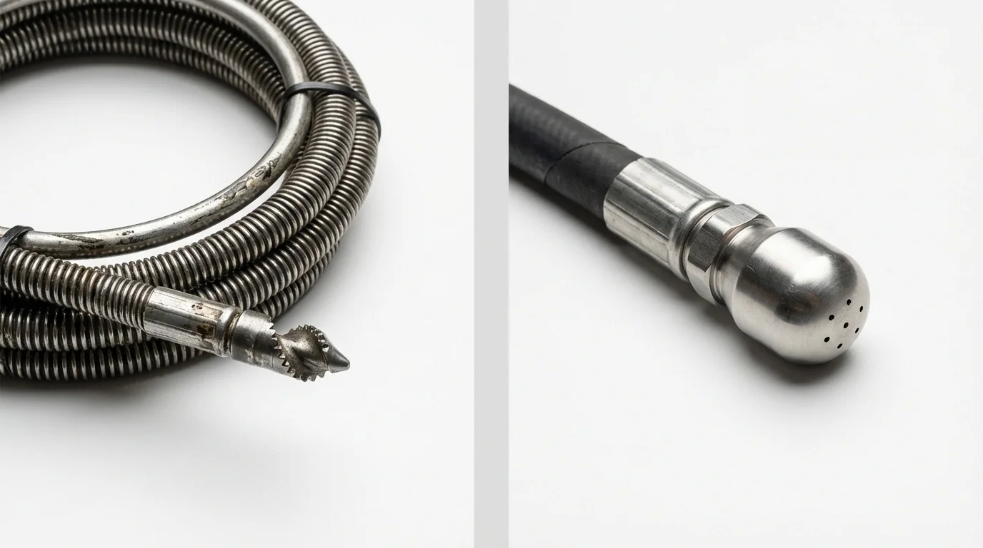 Drain snake cable and hydro jetting nozzle used for drain cleaning in Luray, VA